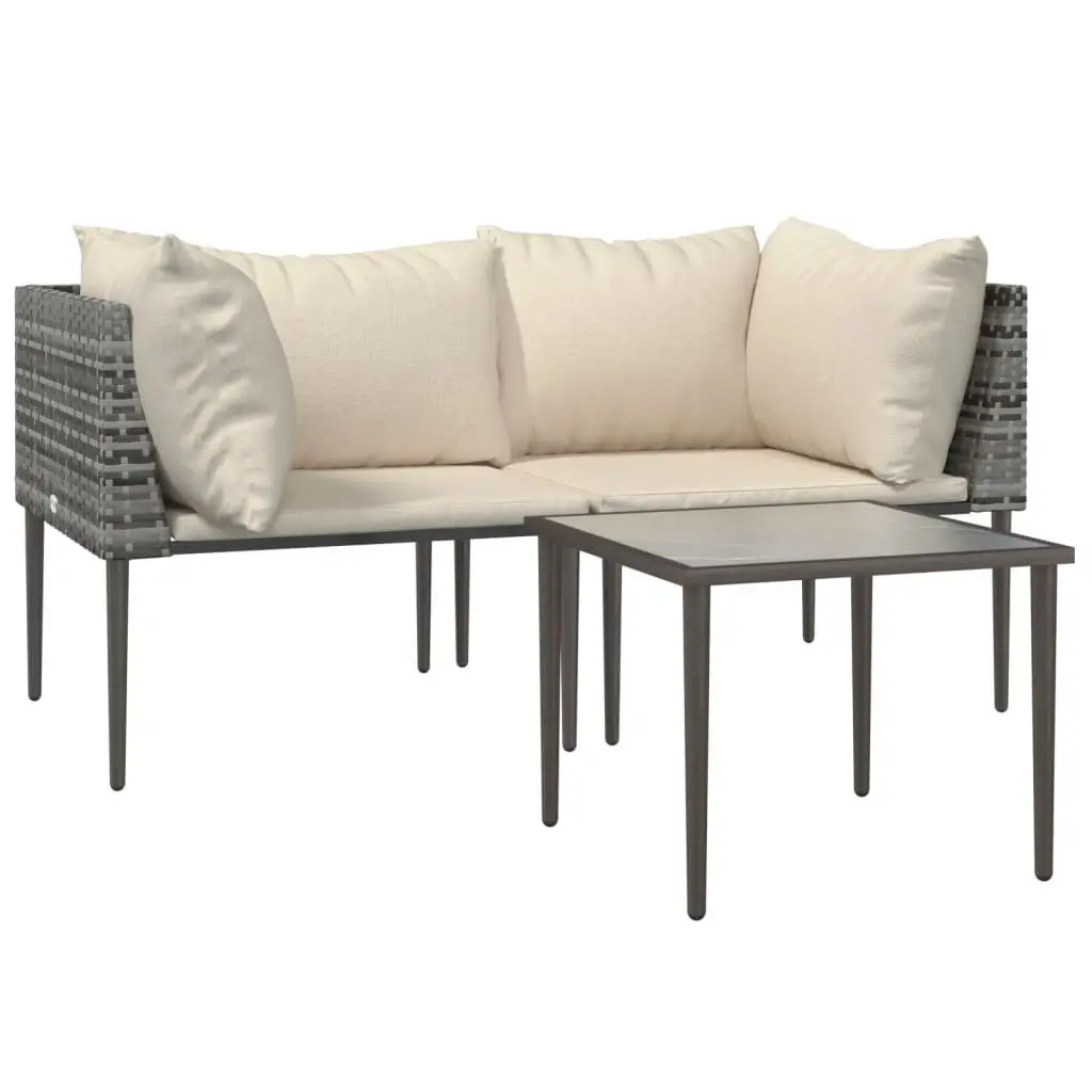 Garden Lounge Set 3 Piece Outdoor Furniture Grey Poly Rattan with Cushions Table