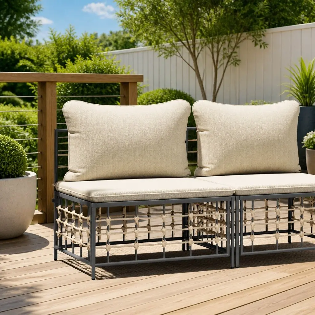 Outdoor Garden Middle Sofa Sectional Unit Weather-Resistant PE Rattan Anthracite