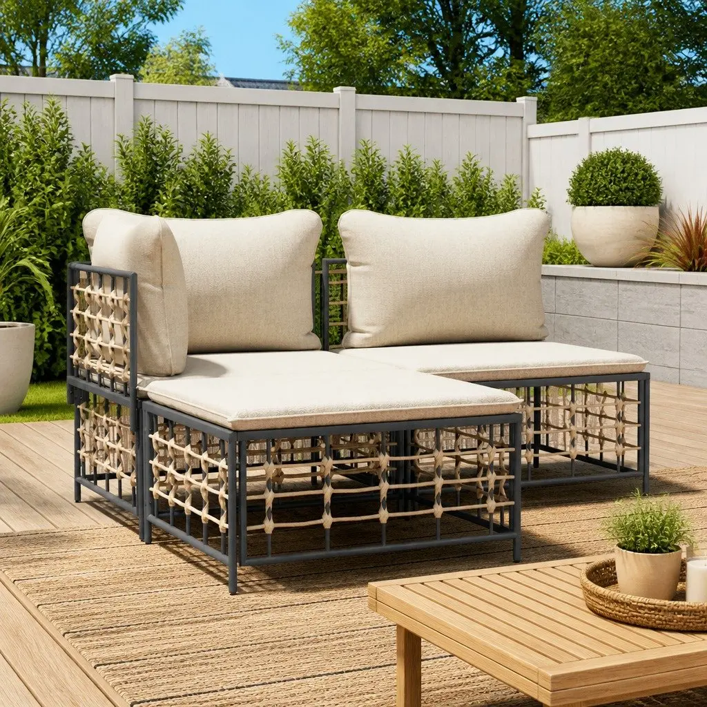 Garden Footstool Ottoman Weather-resistant PE Rattan with Cushion Anthracite