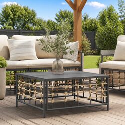 Garden Table Anthracite Outdoor Patio Coffee Table Poly Rattan Weather Resistant