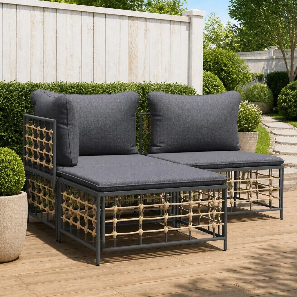 Garden Footstool Ottoman Weather-resistant PE Rattan Anthracite Cushion
