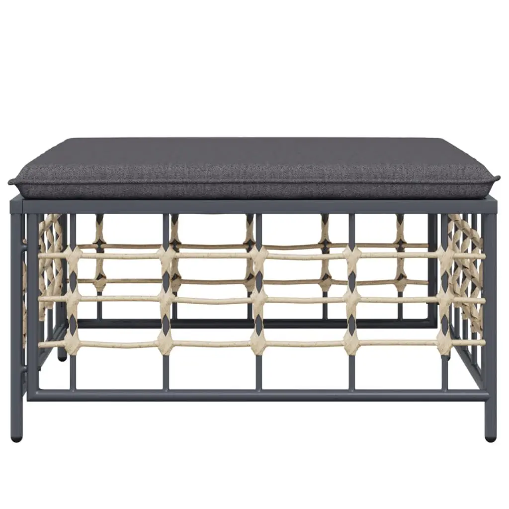 Garden Footstool Ottoman Weather-resistant PE Rattan Anthracite Cushion