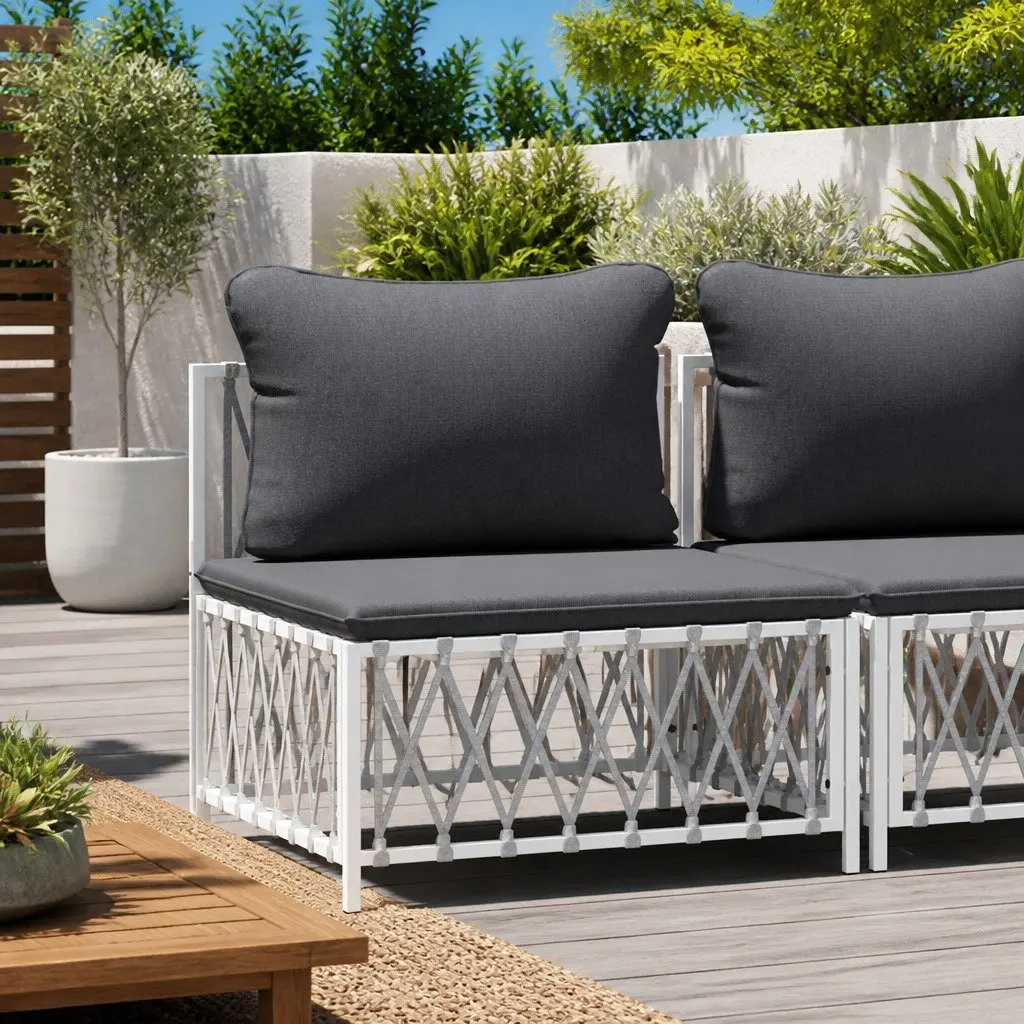 Outdoor Garden Middle Sofa White Woven Fabric Cushions Modular Sectional