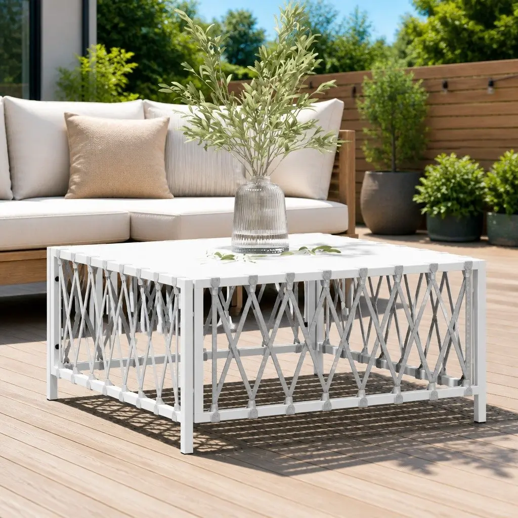 Outdoor Garden Table Woven Fabric White 70x70x34cm