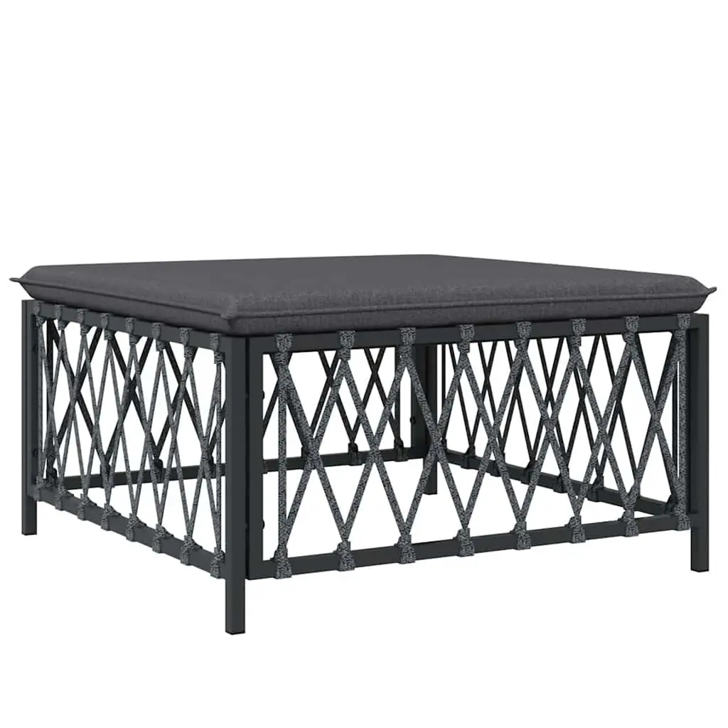 Garden Footstool Ottoman Outdoor Seating Anthracite Woven Fabric Cushion