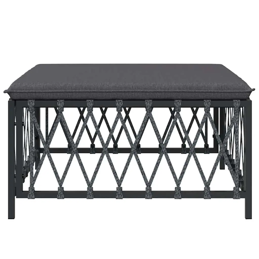 Garden Footstool Ottoman Outdoor Seating Anthracite Woven Fabric Cushion