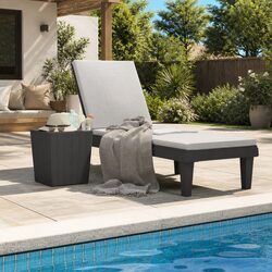 Sun Lounger Black Adjustable Backrest Outdoor Chaise Lounge Reclining Chair