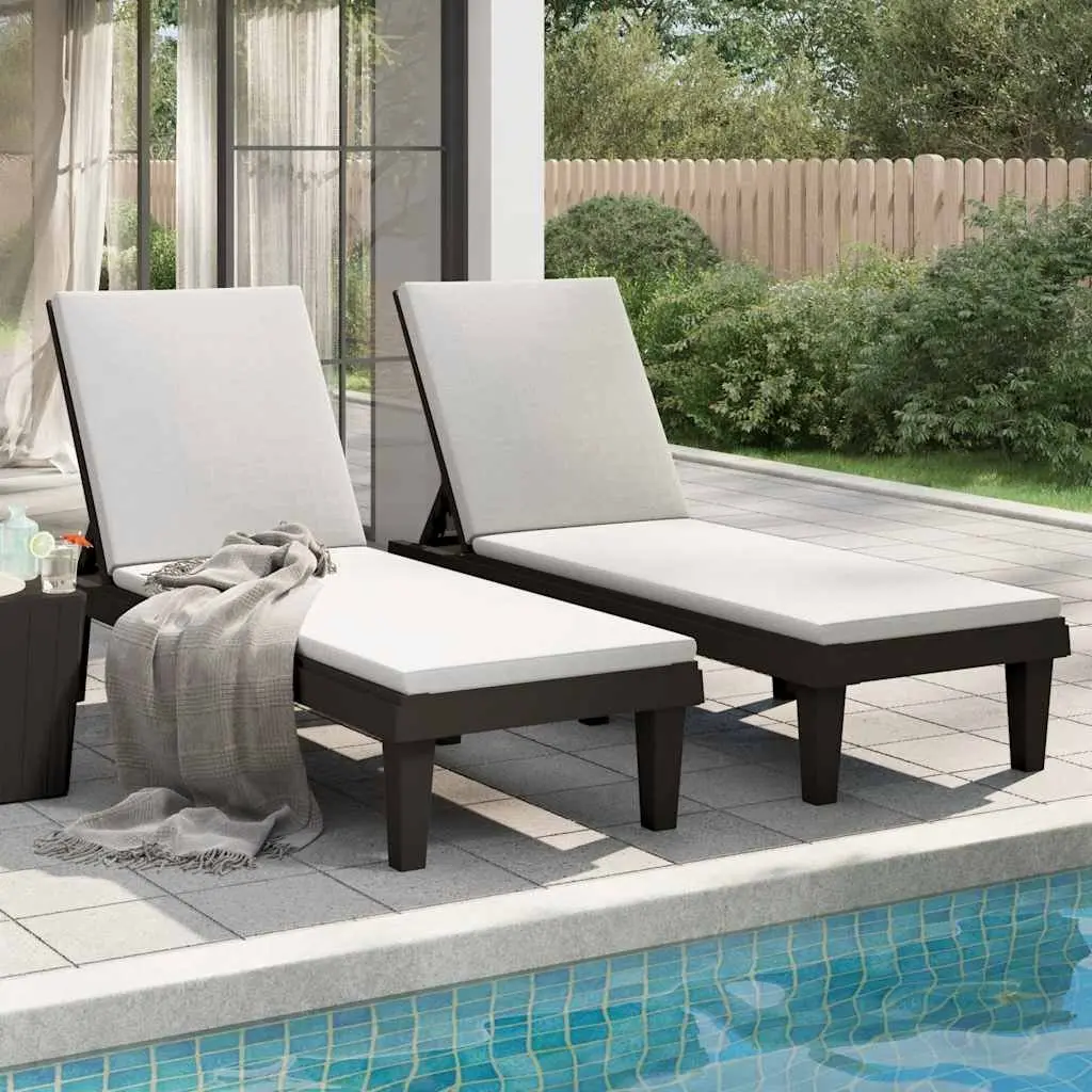 Sun Loungers Adjustable Backrest Black 2 Piece Outdoor Chaise Lounge Recliners