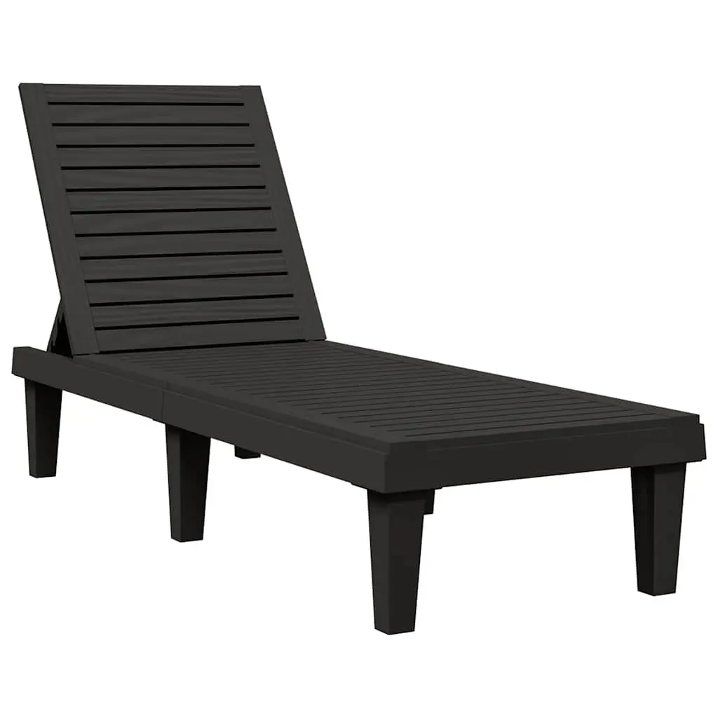 Sun Loungers Adjustable Backrest Black 2 Piece Outdoor Chaise Lounge Recliners