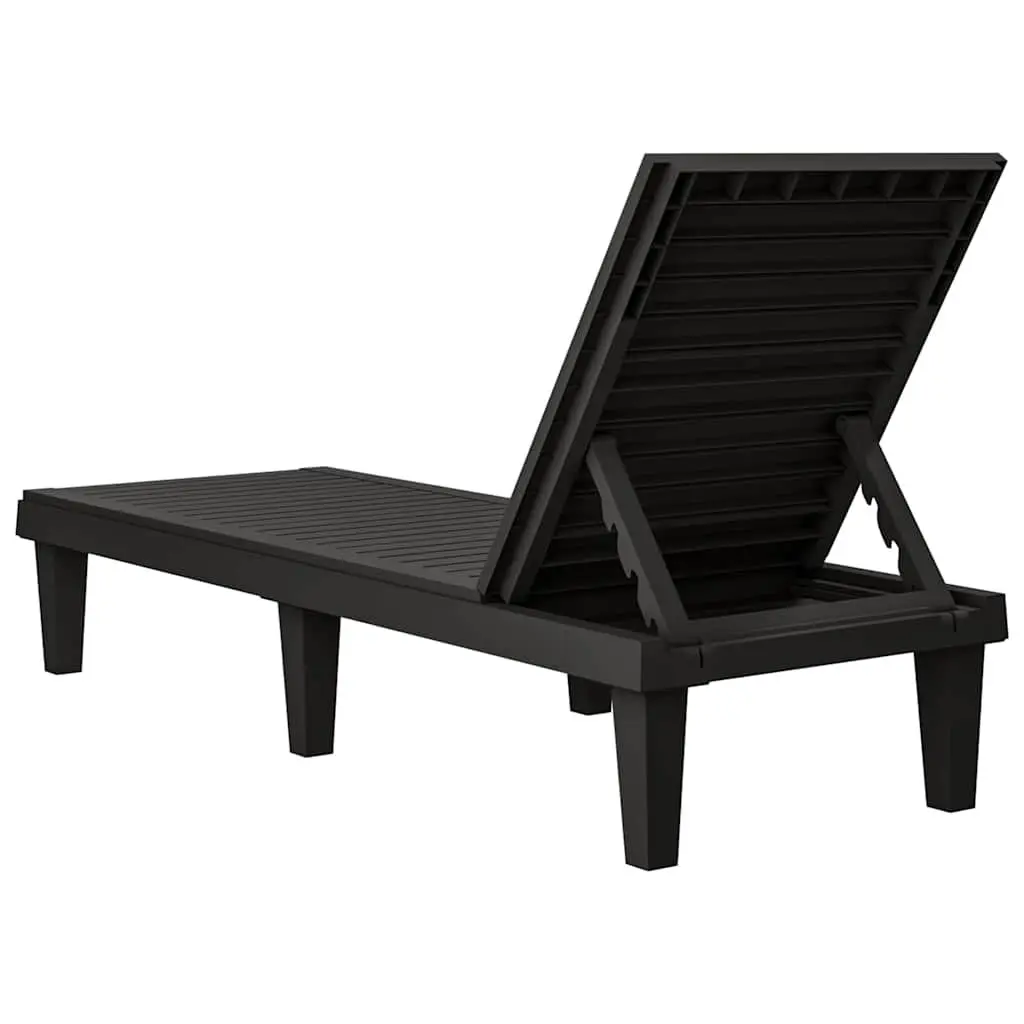 Sun Loungers Adjustable Backrest Black 2 Piece Outdoor Chaise Lounge Recliners