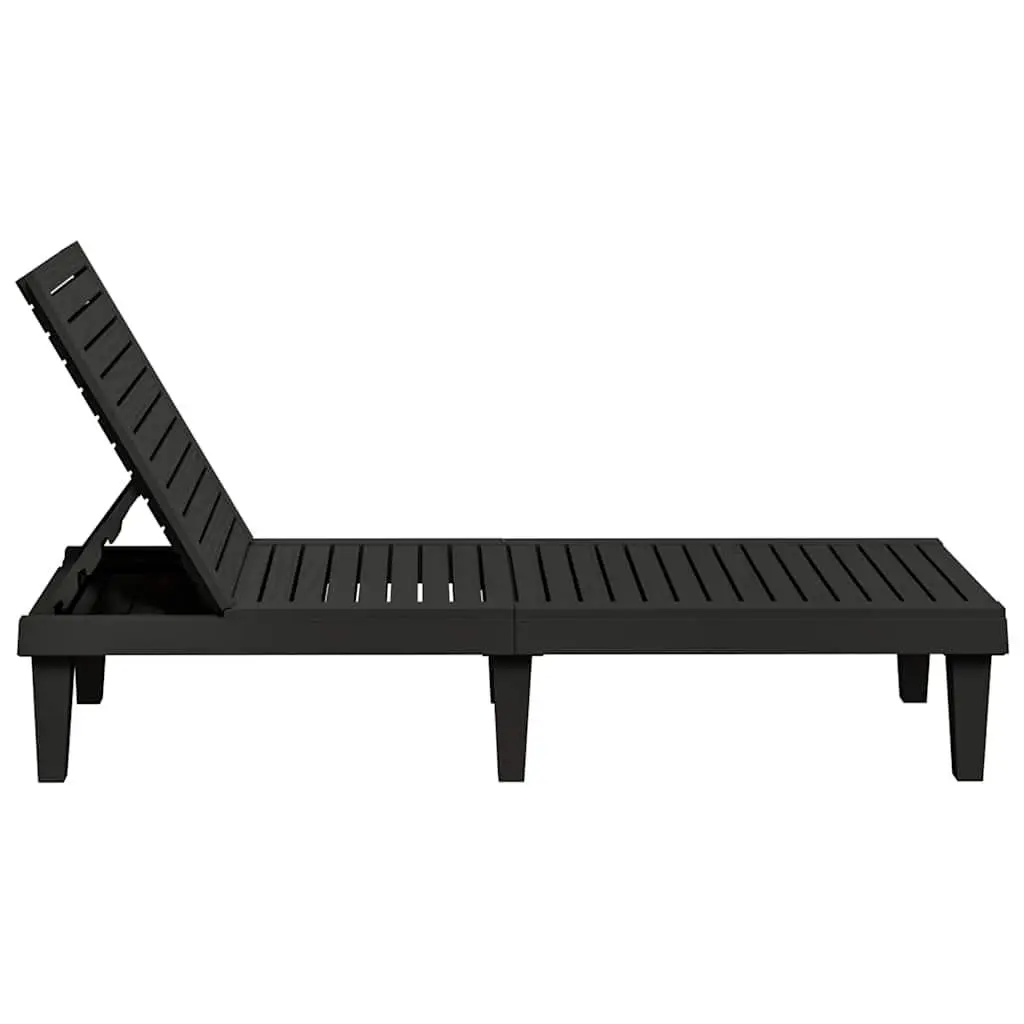 Sun Loungers Adjustable Backrest Black 2 Piece Outdoor Chaise Lounge Recliners