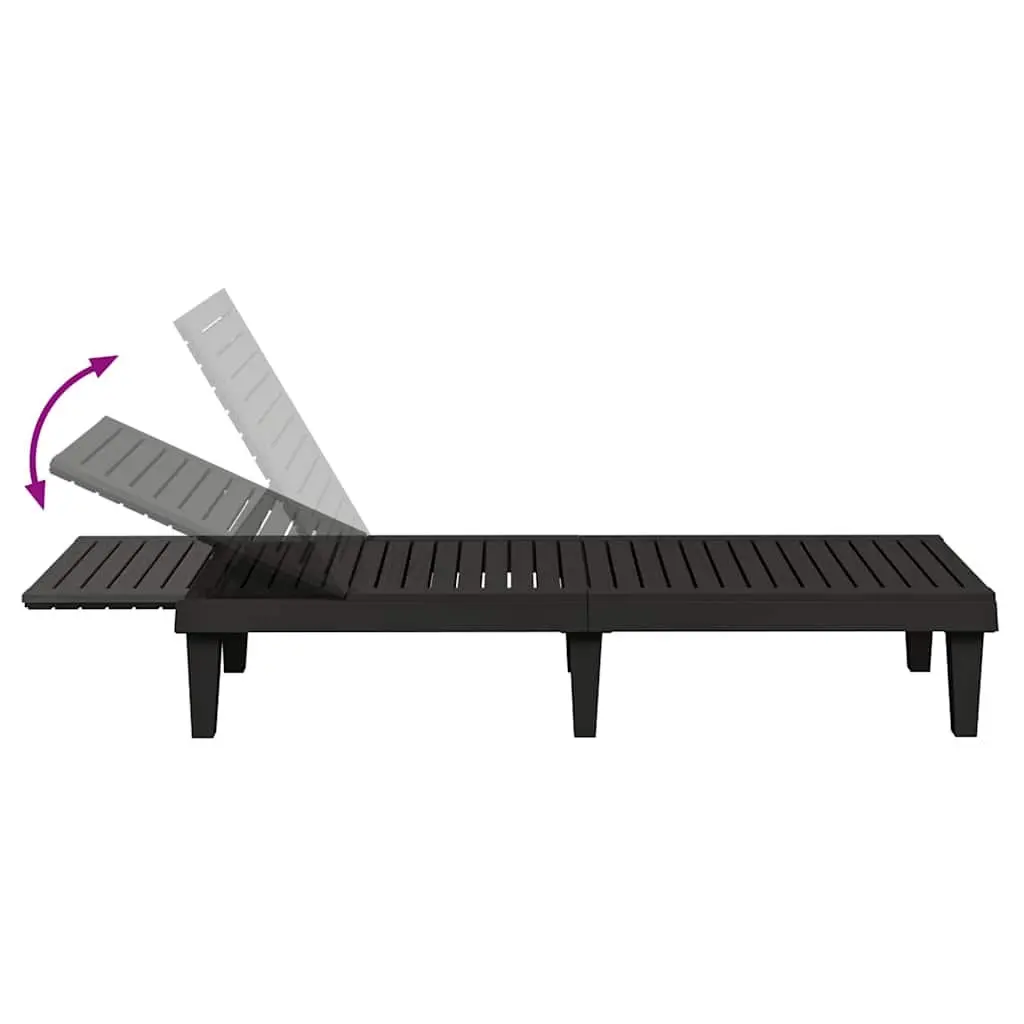 Sun Loungers Adjustable Backrest Black 2 Piece Outdoor Chaise Lounge Recliners