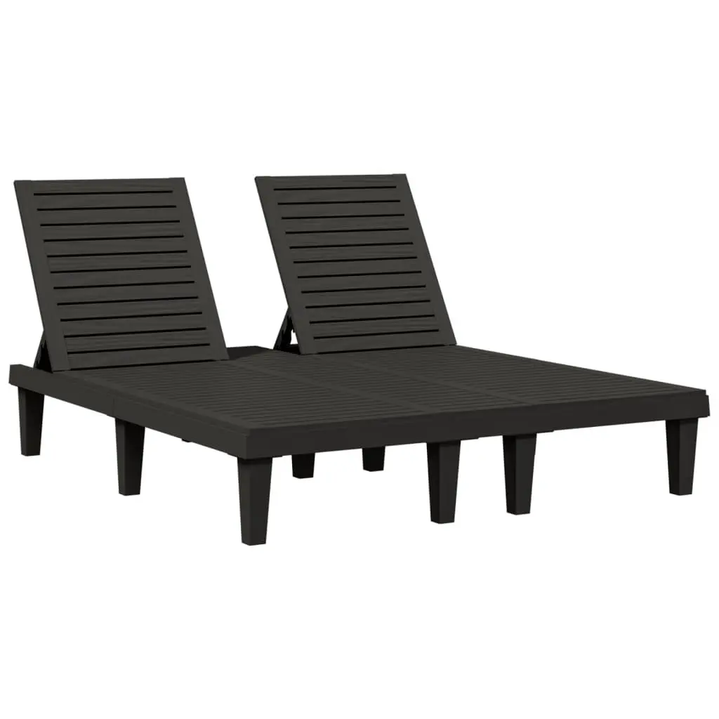 Double Sun Lounger Adjustable Reclining Black 155 x 138 x 83 cm Outdoor Garden Patio Daybed