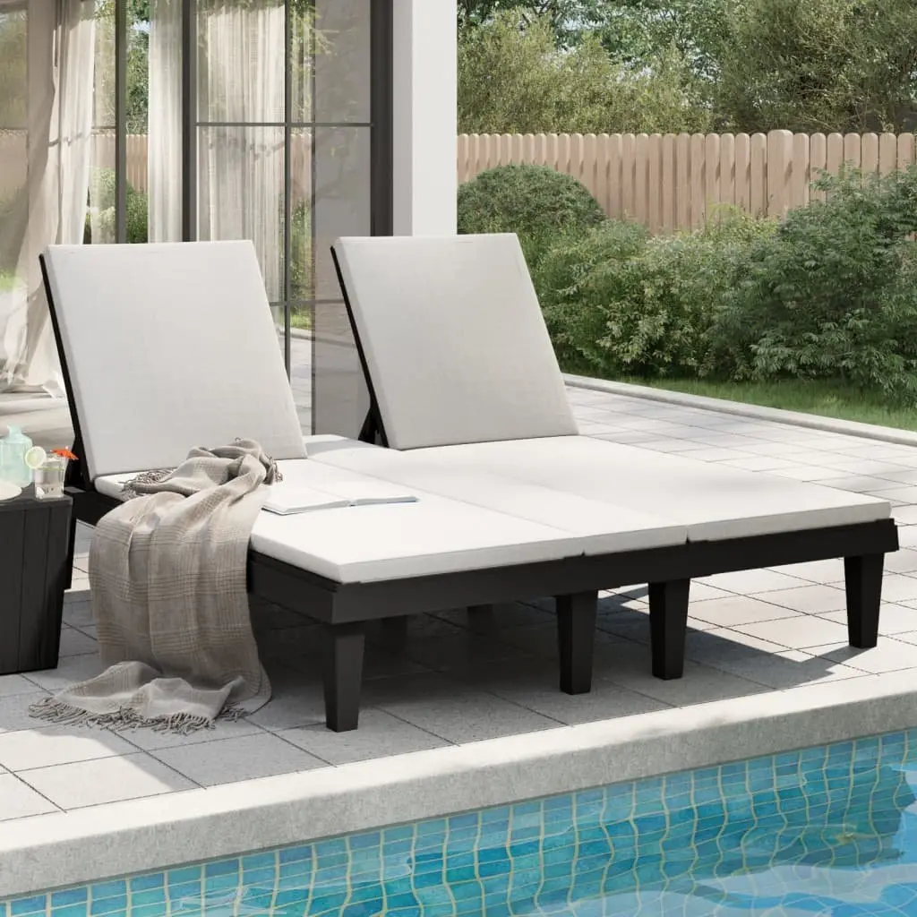Double Sun Lounger Adjustable Reclining Black 155 x 138 x 83 cm Outdoor Garden Patio Daybed