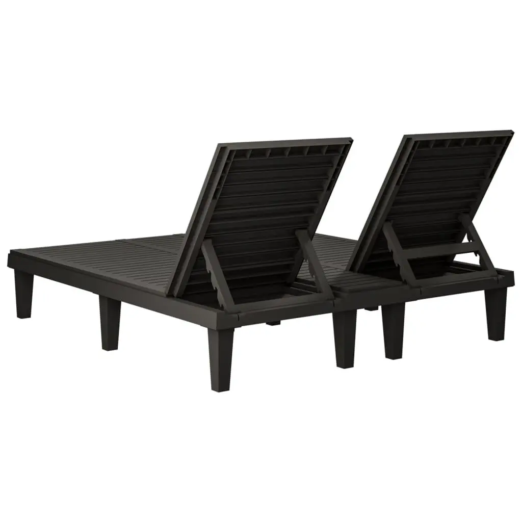 Double Sun Lounger Adjustable Reclining Black 155 x 138 x 83 cm Outdoor Garden Patio Daybed