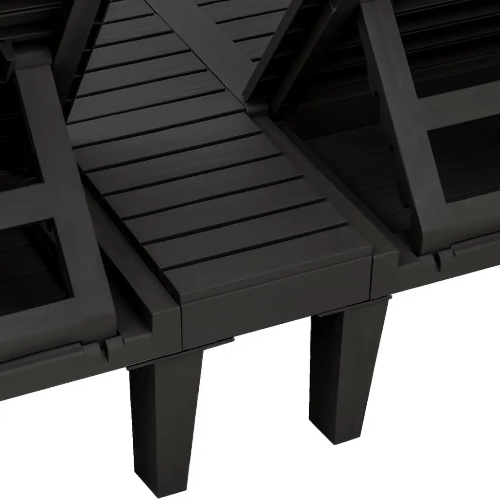Double Sun Lounger Adjustable Reclining Black 155 x 138 x 83 cm Outdoor Garden Patio Daybed