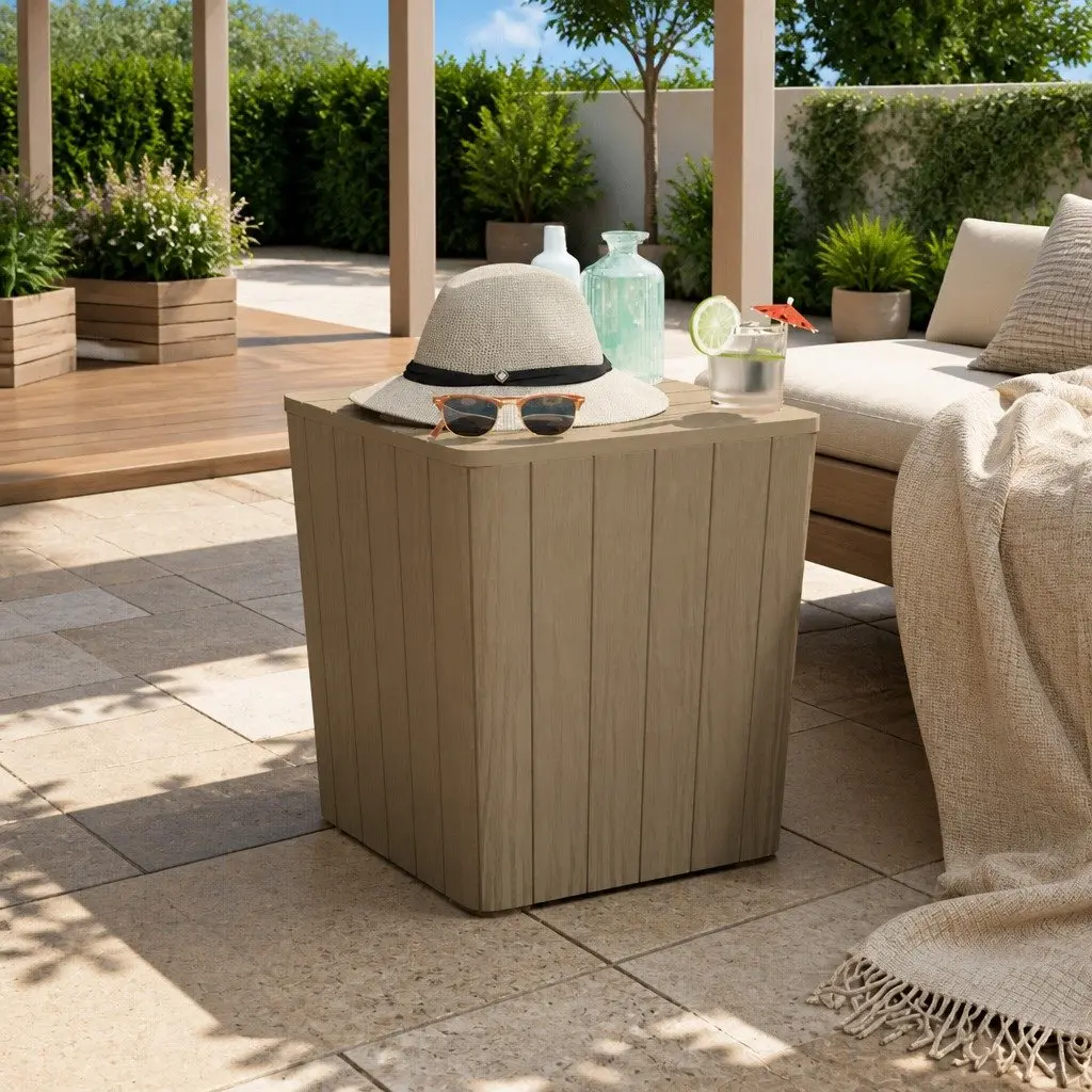 Garden Storage Table Removable Lid Brown