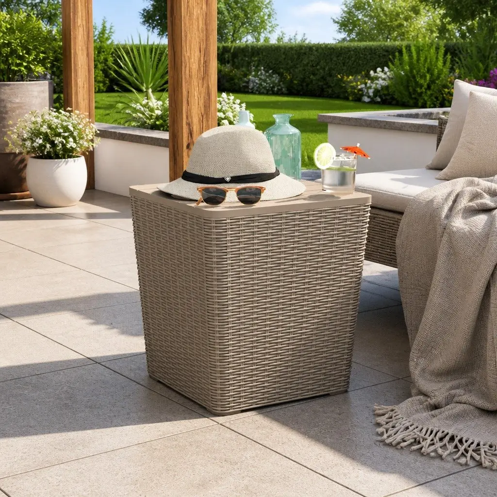 Garden Storage Table Removable Lid Light Brown