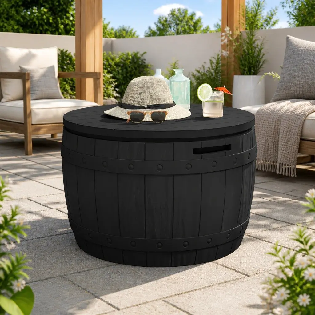 Garden Storage Box 3-in-1 Outdoor Bench Seat Table Organiser Black