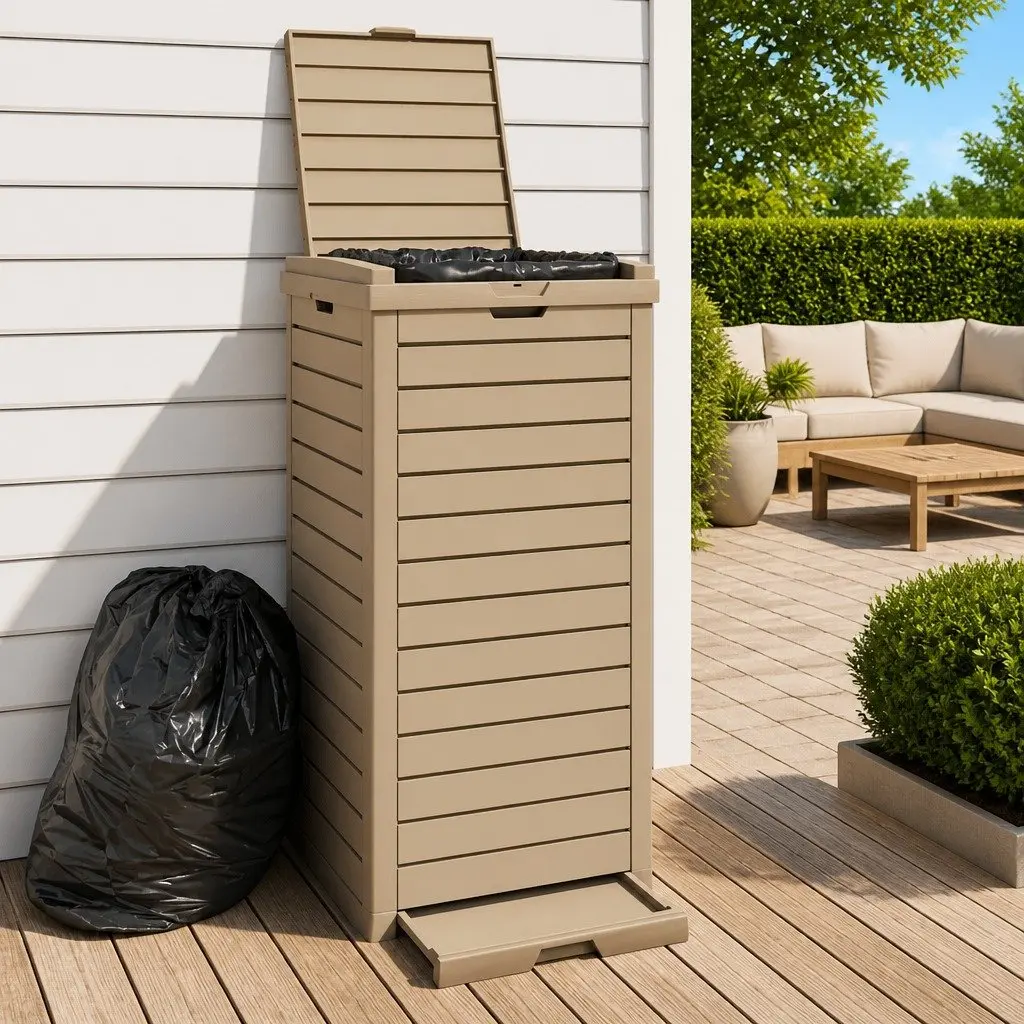 Brown Outdoor Garbage Bin 118L Double Lid Polypropylene with Removable Fluid Tray
