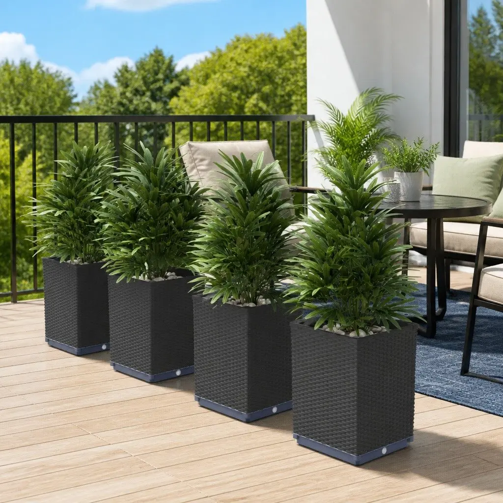 Planter Pots Black Square Outdoor Decor 30x30x37cm Set of 4