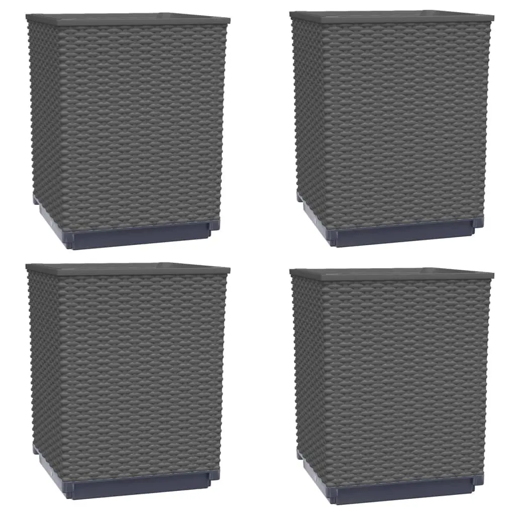 Planter Pots Black Square Outdoor Decor 30x30x37cm Set of 4