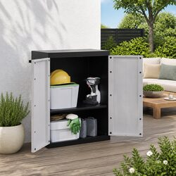 Outdoor Storage Cabinet Grey Black Garden Cupboard Lockable Adjustable Shelves