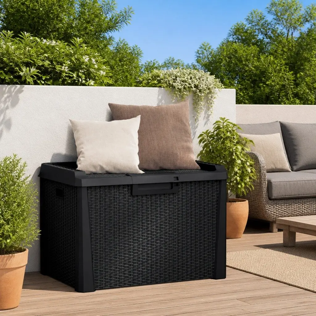 Outdoor Storage Box Rattan Look 125L Weather Resistant