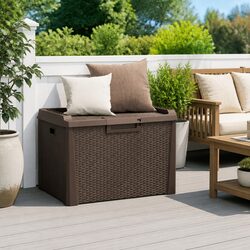 Garden Storage Box Brown 125L Outdoor Cushion Chest Rattan Look Patio Furniture
