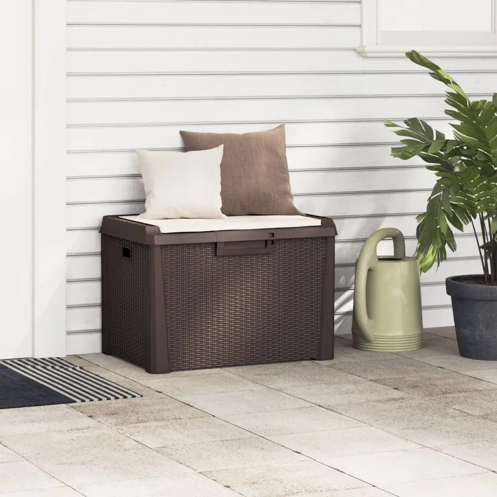 Garden Storage Box Rattan Look 125L with Seat Cushion Brown