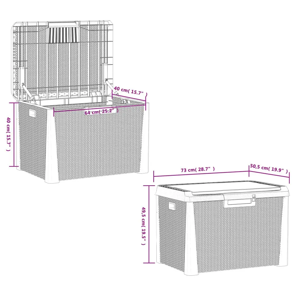 Garden Storage Box Rattan Look 125L with Seat Cushion Brown