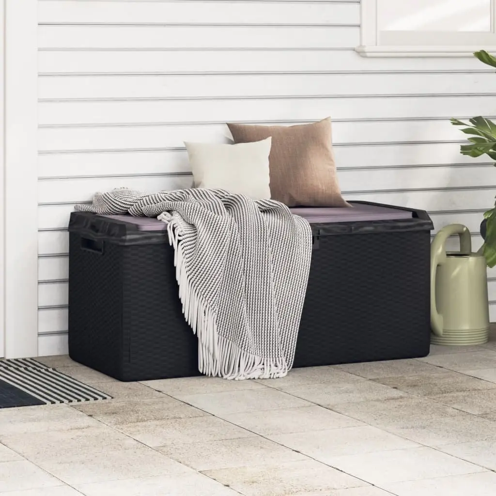 Garden Storage Box Rattan Look 350L Outdoor Patio with Seat Cushion Anthracite