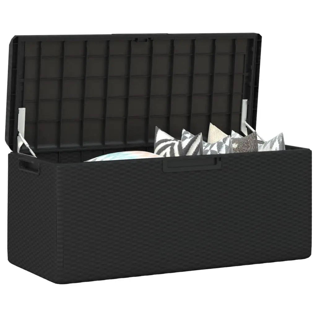Garden Storage Box Rattan Look 350L Outdoor Patio with Seat Cushion Anthracite