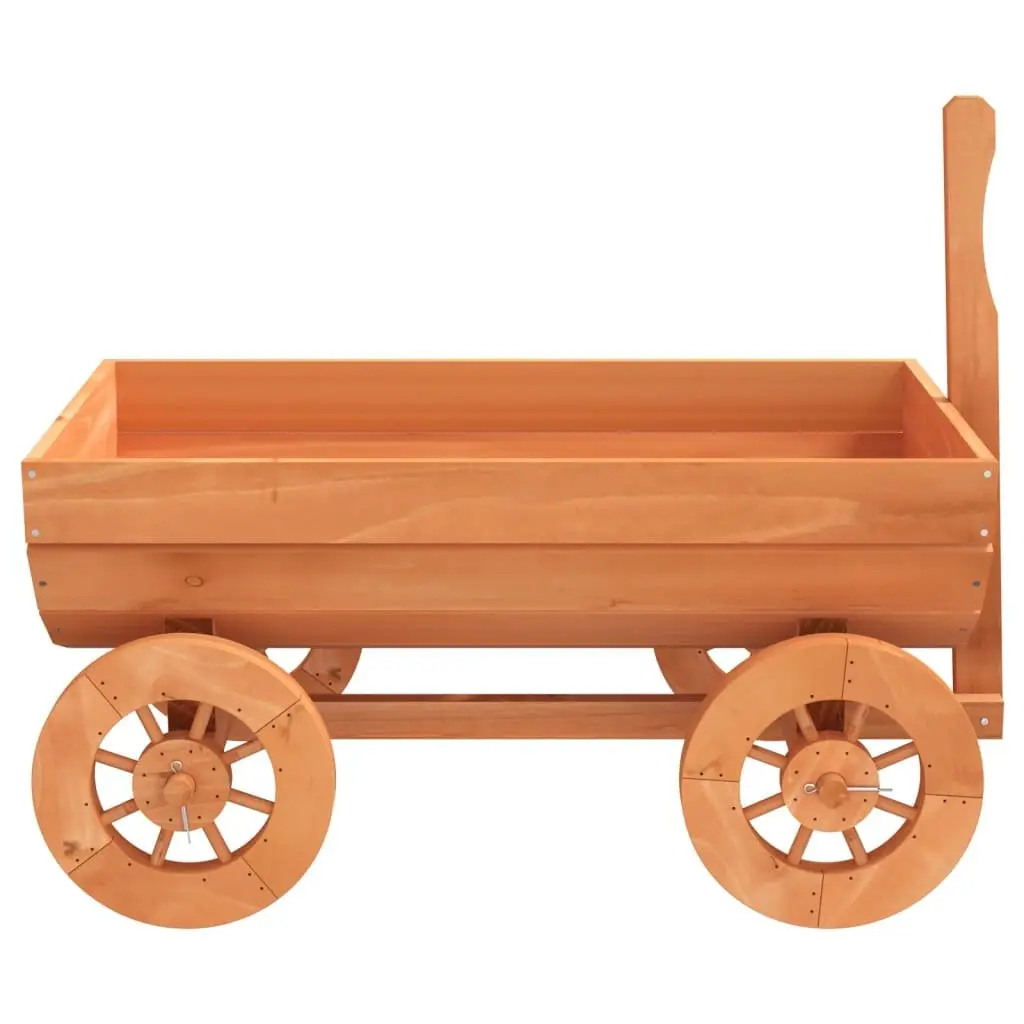 Decorative Garden Wagon Solid Wood Fir Planter Cart with Wheels Handle Brown