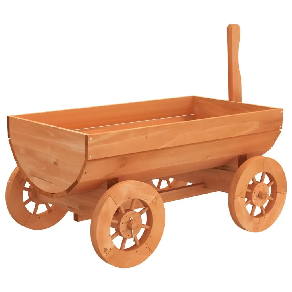 Decorative Garden Wagon Solid Wood Fir Planter Cart with Wheels Handle Brown