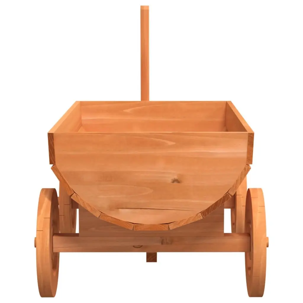 Decorative Garden Wagon Solid Wood Fir Planter Cart with Wheels Handle Brown