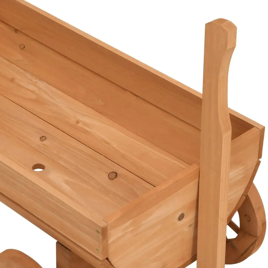 Decorative Garden Wagon Solid Wood Fir Planter Cart with Wheels Handle Brown