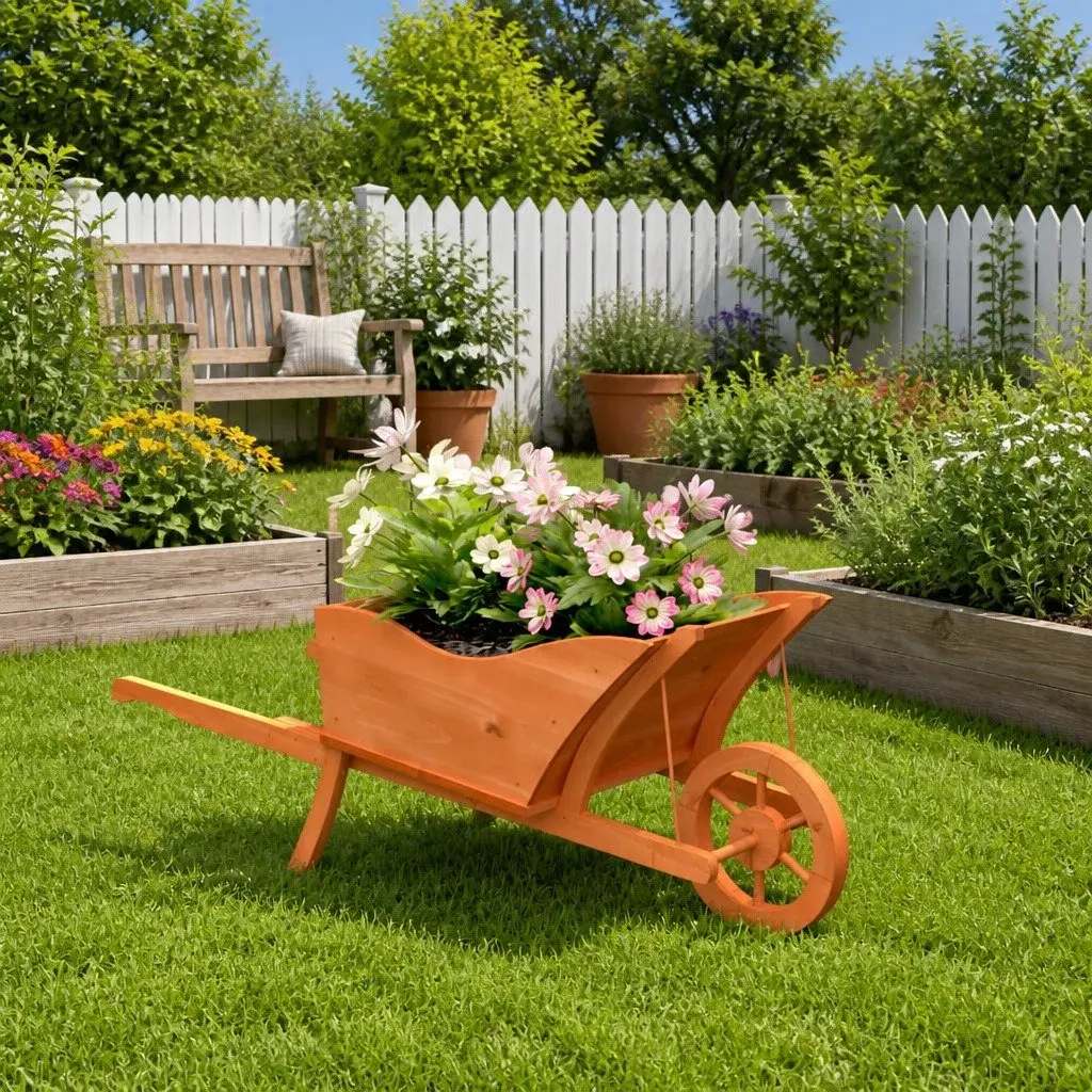 Wooden Wheelbarrow Planter