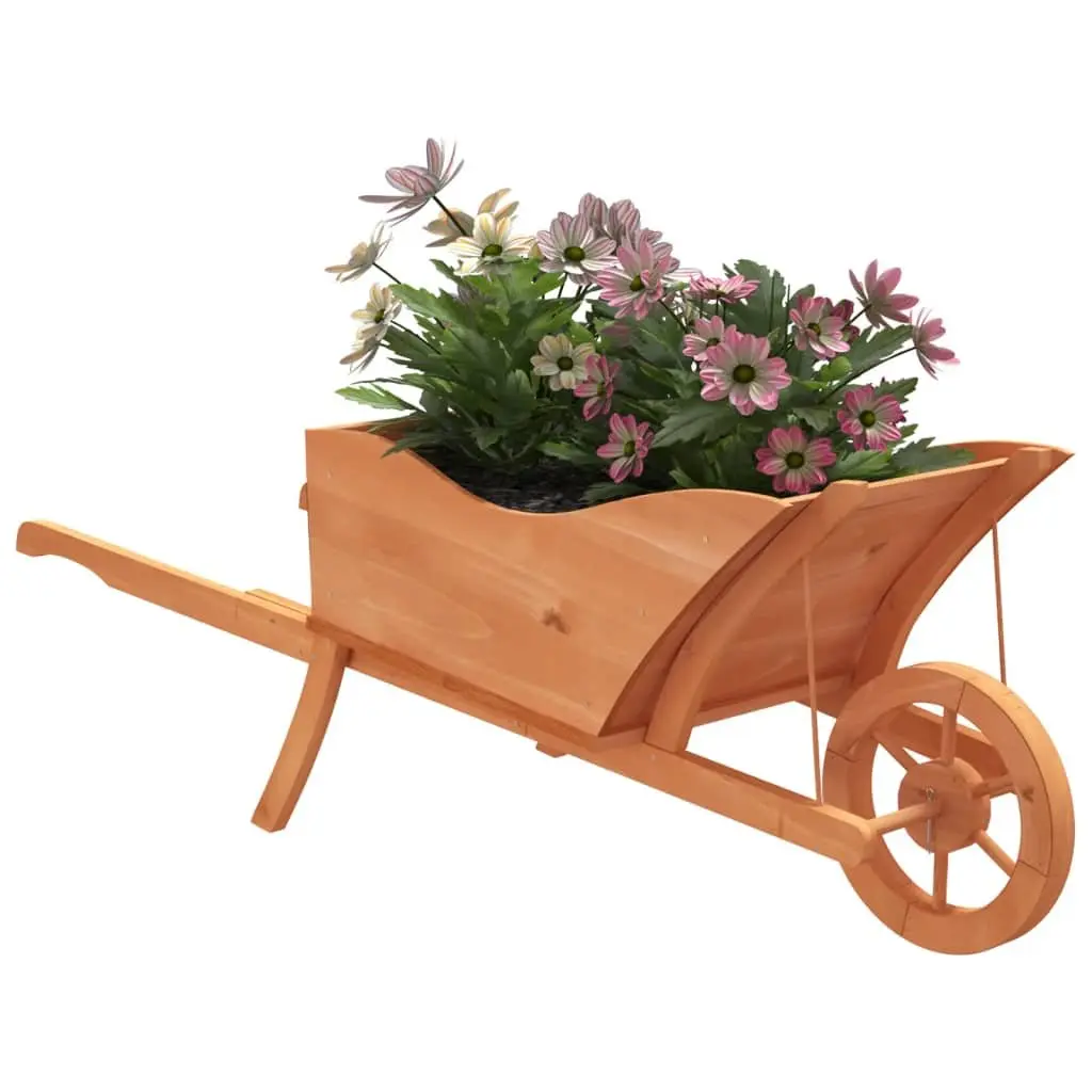 Wooden Wheelbarrow Planter Garden Flower Cart with Wheel and Handles 128 x 45.5 x 43 cm