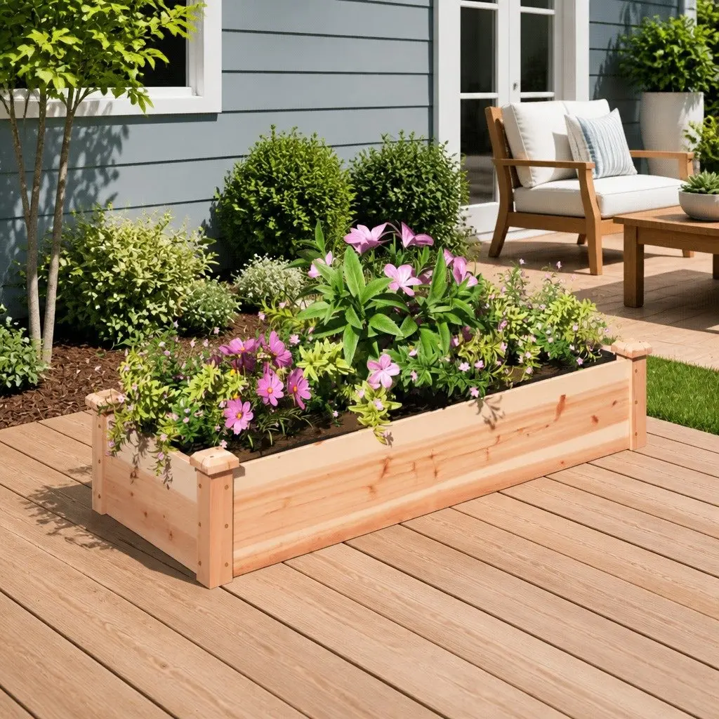 Solid Wood Garden Raised Bed with Liner 120x45x25 cm