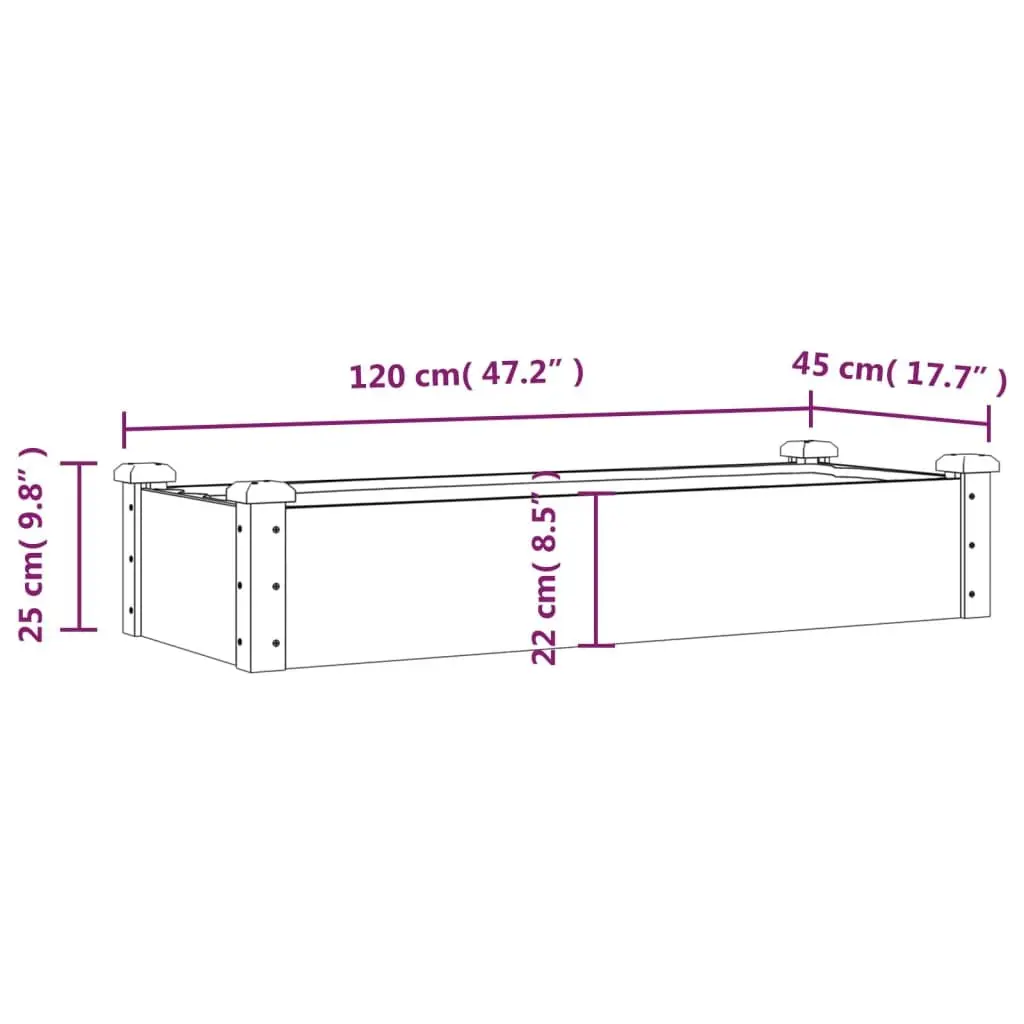 Solid Wood Garden Raised Bed with Liner 120x45x25 cm