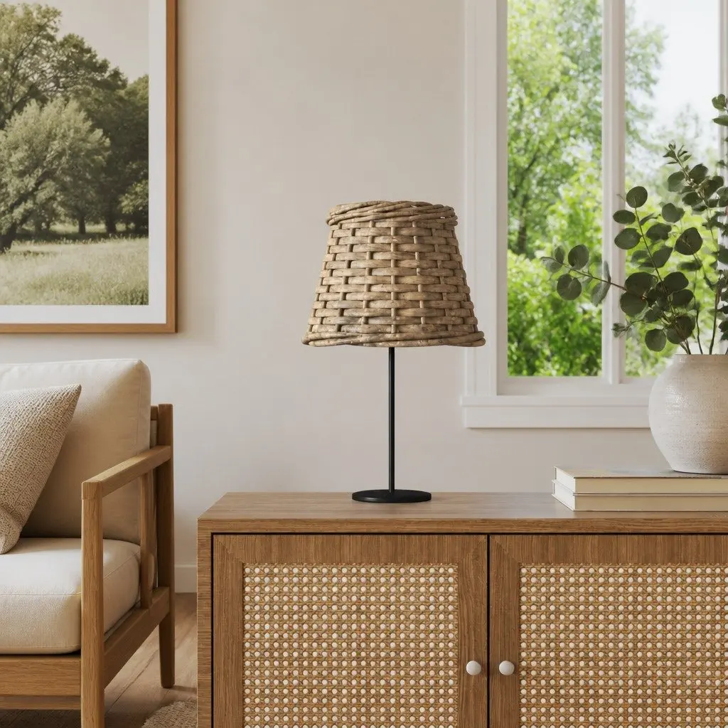 Wicker Lamp Shade Handcrafted Brown 15cm Diameter Natural Lighting Accessory