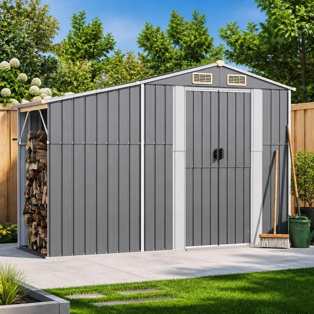 Garden Shed Grey Metal Storage Galvanised Steel 277x93x179cm