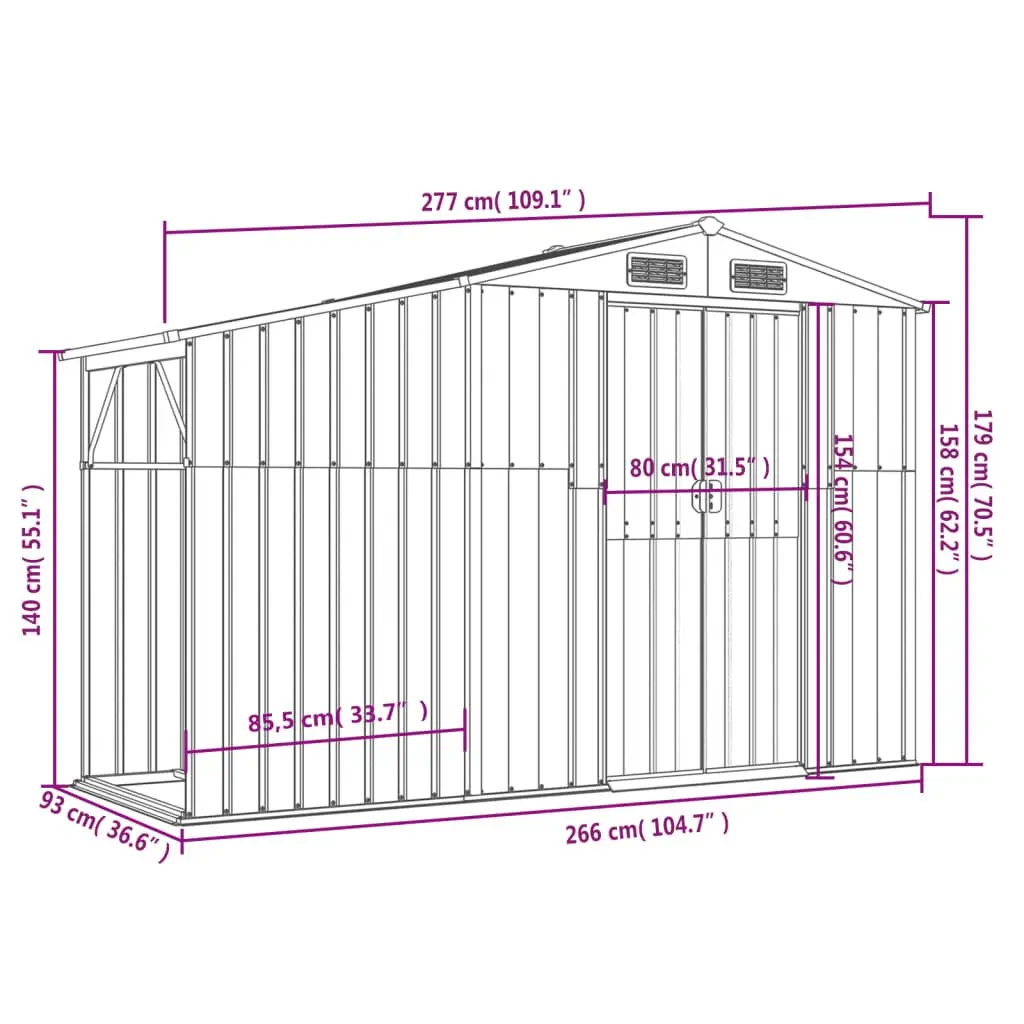 Garden Shed Grey Metal Storage Galvanised Steel 277x93x179cm