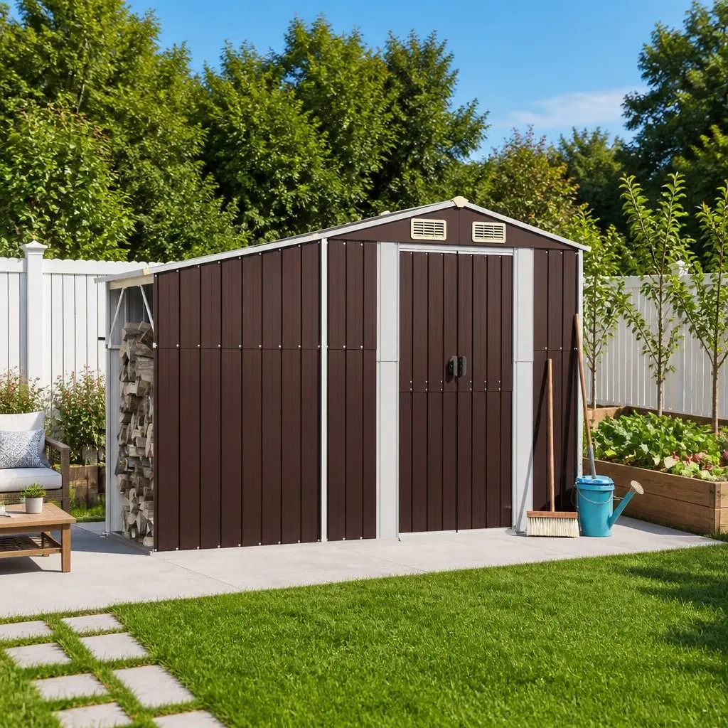 Garden Shed Brown Galvanised Steel 277x93x179 cm Outdoor Storage Tool House
