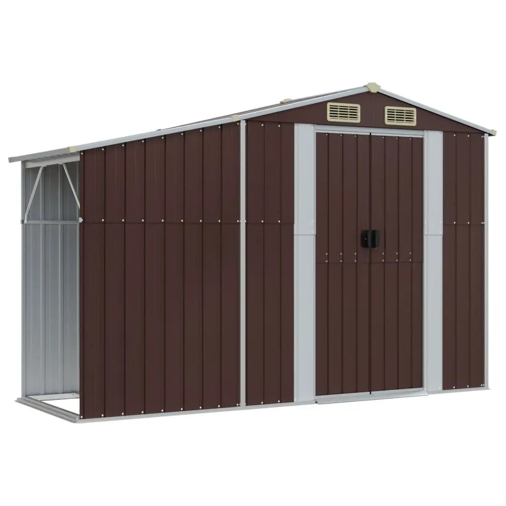 Garden Shed Brown Galvanised Steel 277x93x179 cm Outdoor Storage Tool House
