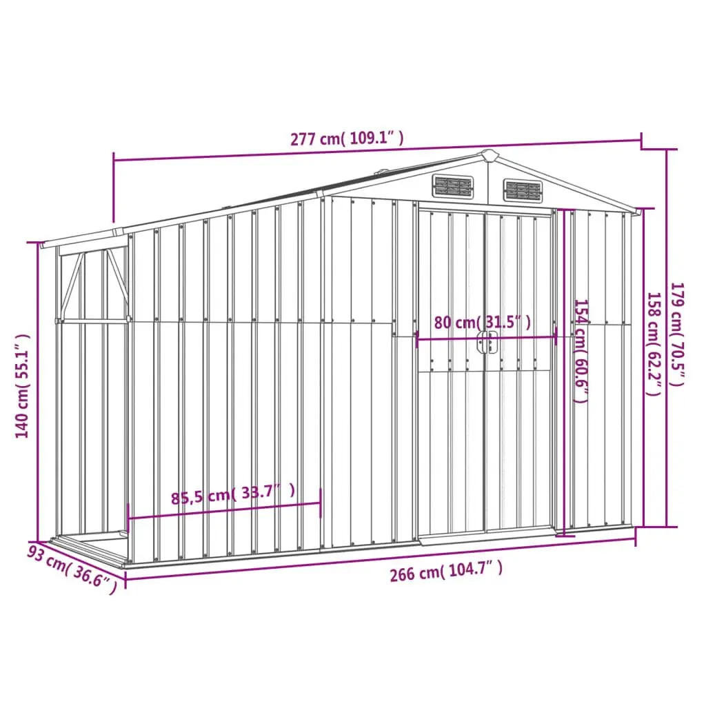 Garden Shed Brown Galvanised Steel 277x93x179 cm Outdoor Storage Tool House
