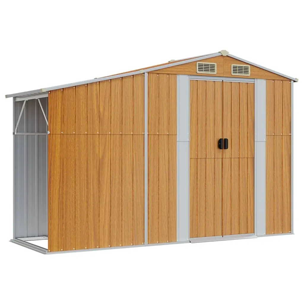 Garden Shed Brown Galvanised Steel 277x93x179 cm Outdoor Storage Tool House