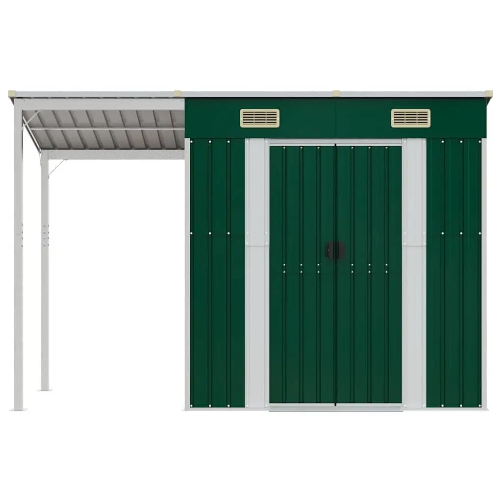 Garden Shed Extended Roof Green Galvanised Steel 277x107x181cm