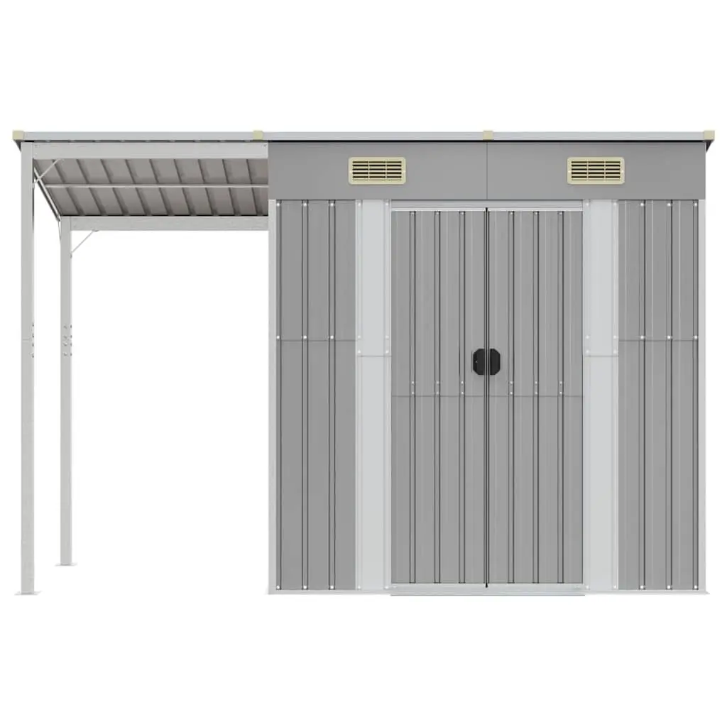 Garden Shed Grey Galvanised Steel Extended Roof Outdoor Storage 277x107x181cm